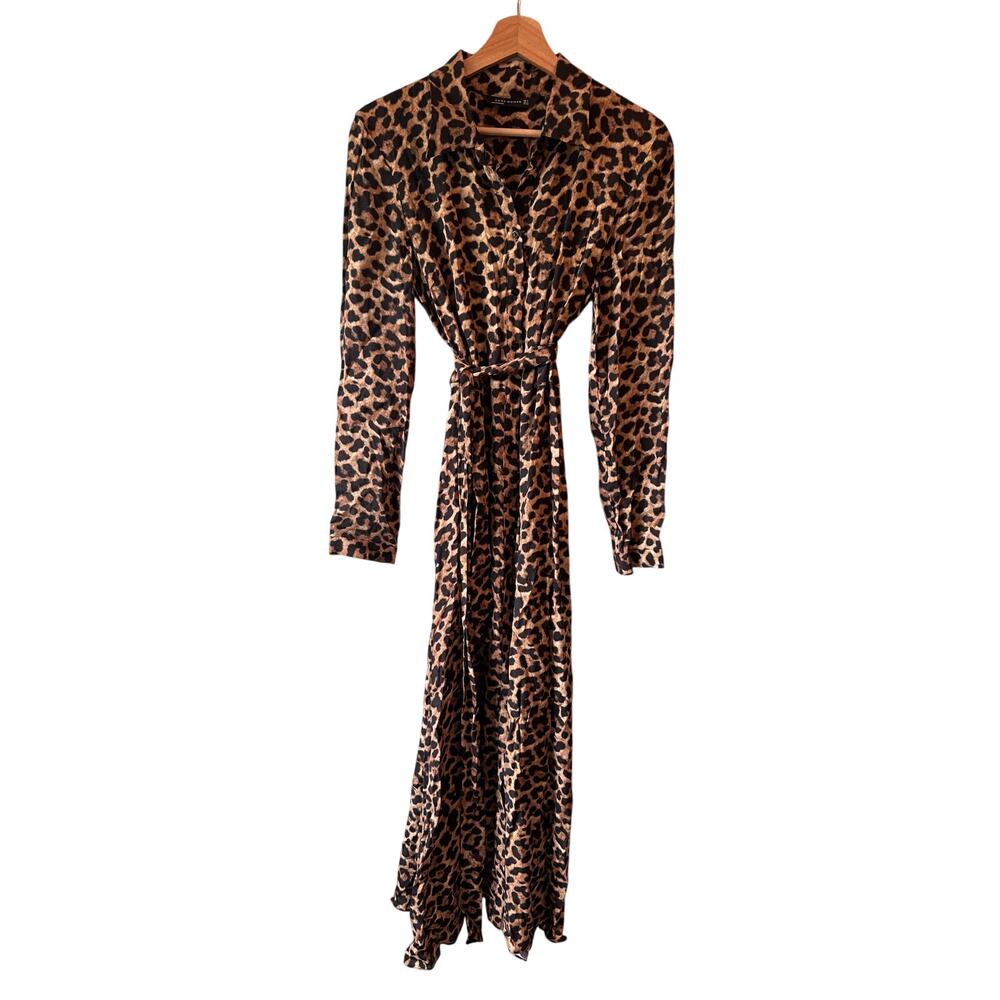 Zara Animal Print Long Sleeve Button Front Belted Maxi Dress - Picture 2 of 9